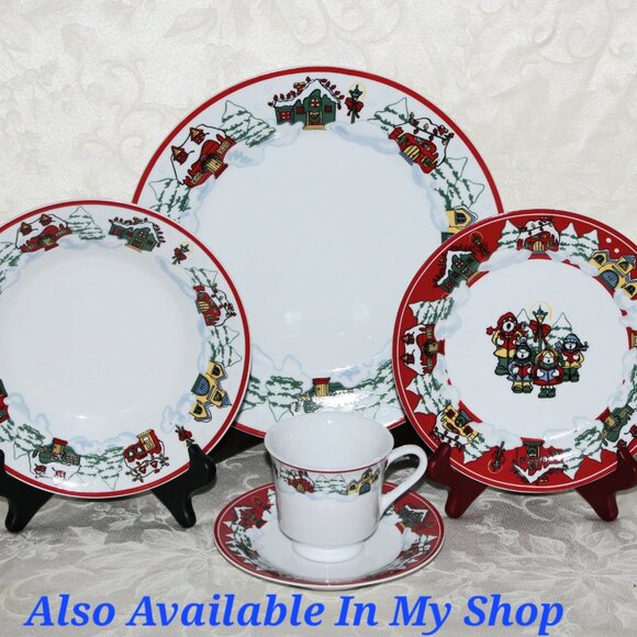 Christmas Poinsettia Dinnerware Set | Holly Berries & Red Ribbon - Picture 9 of 9